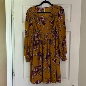 Xhilaration Mustard Floral Long Sleeve Dress